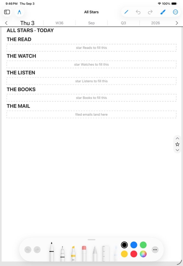 All Stars on the iPad, sectioned by The Read, The Watch, The Listen, The Books, The Mail